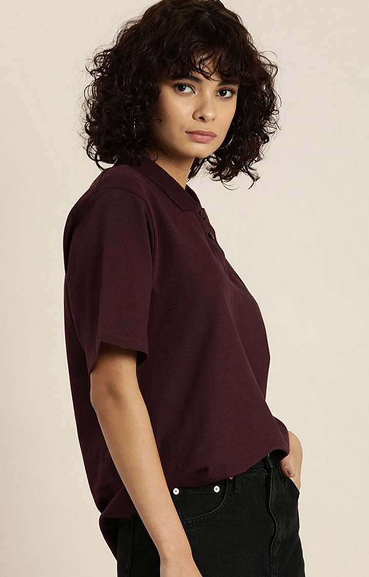 Women's Wine Solid Oversized T-Shirts