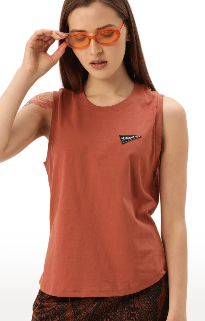 Dillinger | Women's Brown Cotton Solid Tank Top 0