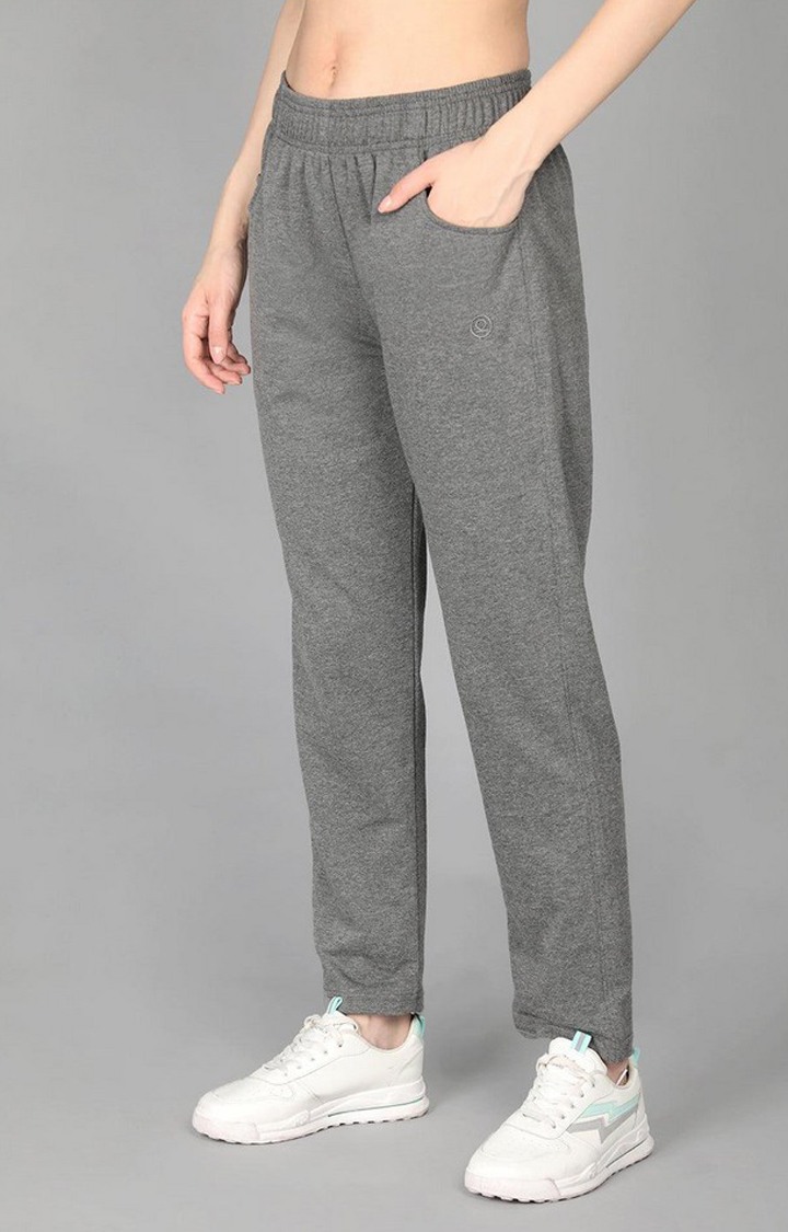 Women's Anthara Grey Melange Textured Cotton Trackpant