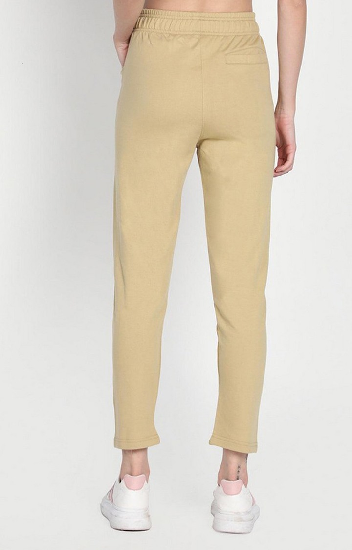 Women's Beige Solid Cotton Trackpant