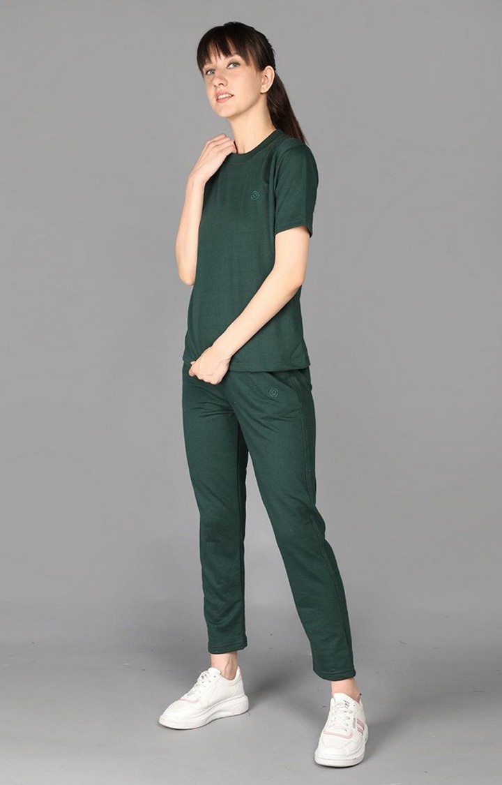 Women's Bottle Green  Solid Cotton Trackpant