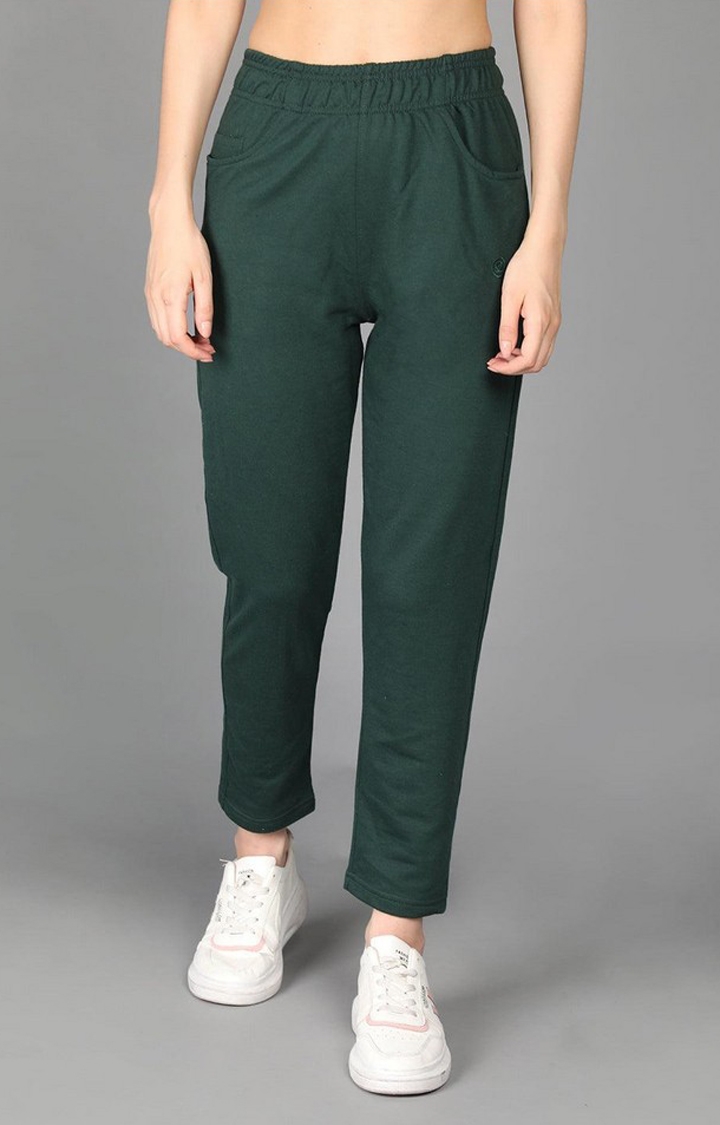 CHKOKKO | Women's Bottle Green  Solid Cotton Trackpant