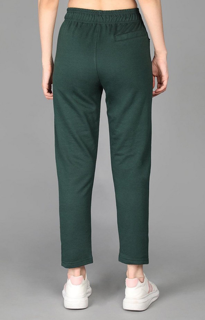 Women's Bottle Green  Solid Cotton Trackpant