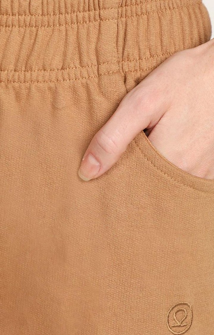 Women's Brown Solid Cotton Trackpant