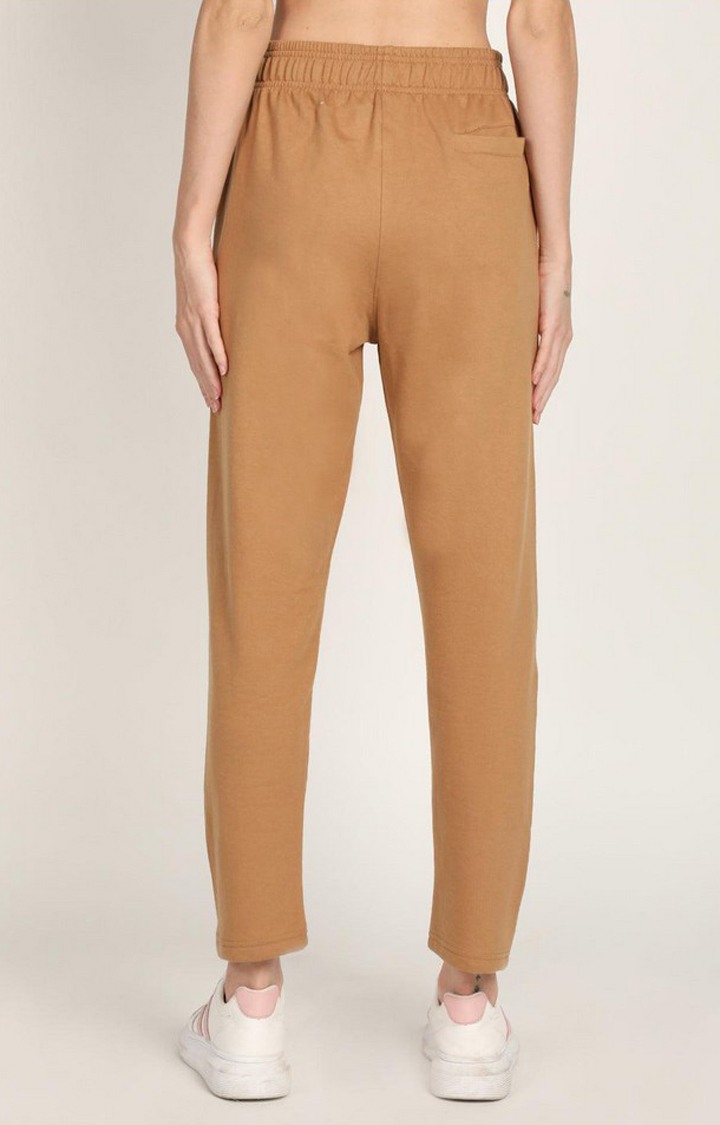 Women's Brown Solid Cotton Trackpant