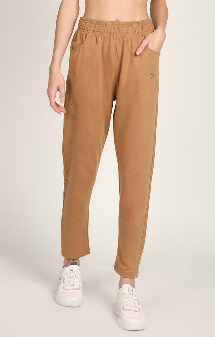 CHKOKKO | Women's Brown Solid Cotton Trackpant