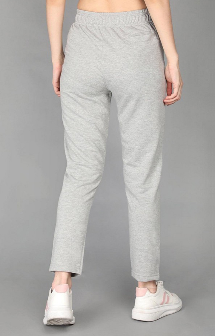 Women's Light Grey Melange Textured Cotton Trackpant