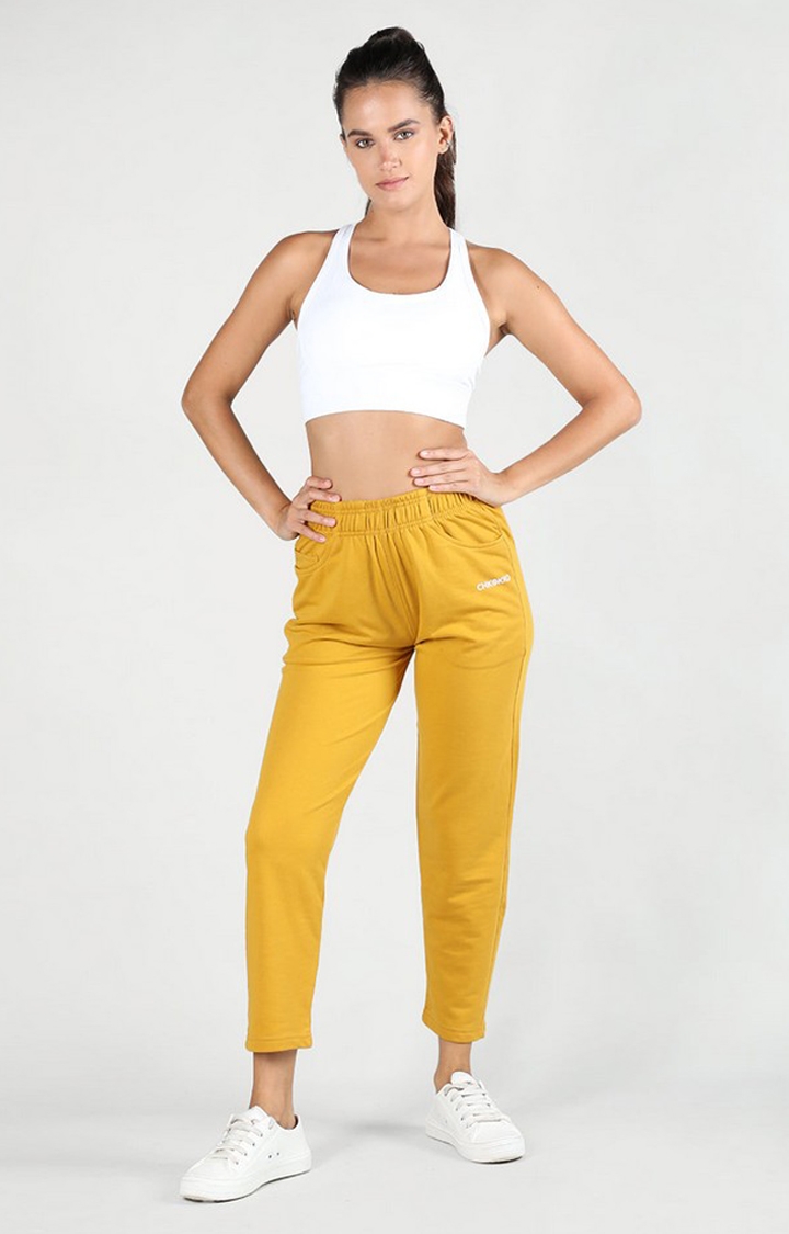 Women's Mustard Solid Cotton Trackpant