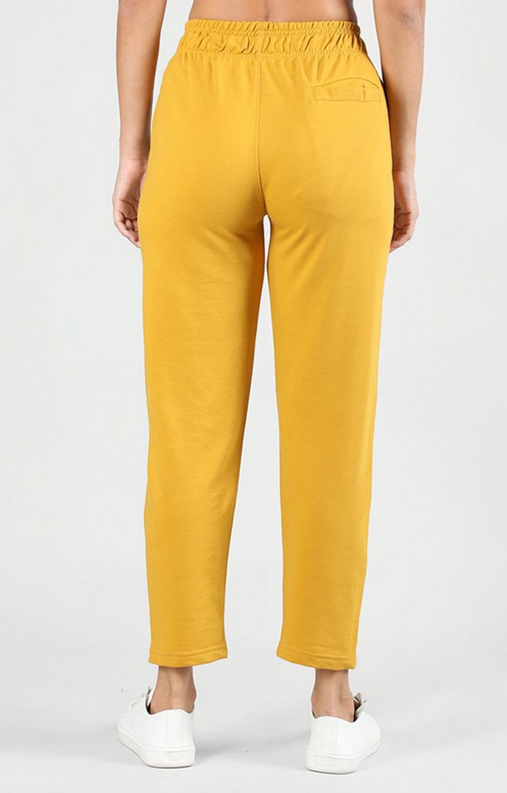 Women's Mustard Solid Cotton Trackpant