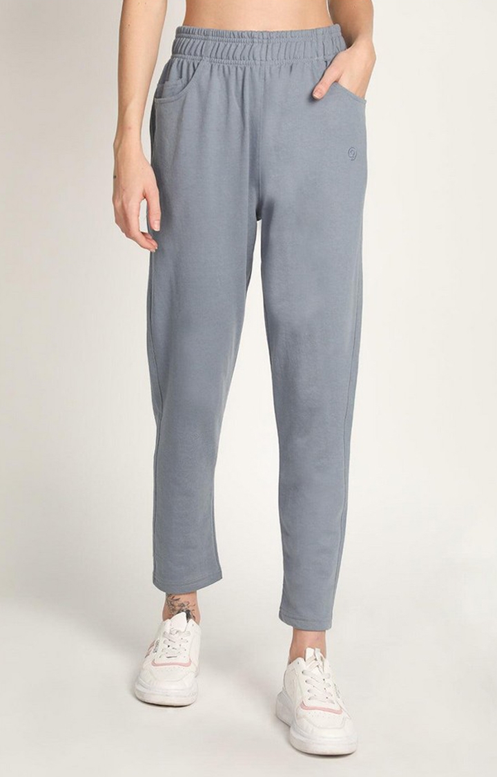 CHKOKKO | Women's Grey Solid Cotton Trackpant