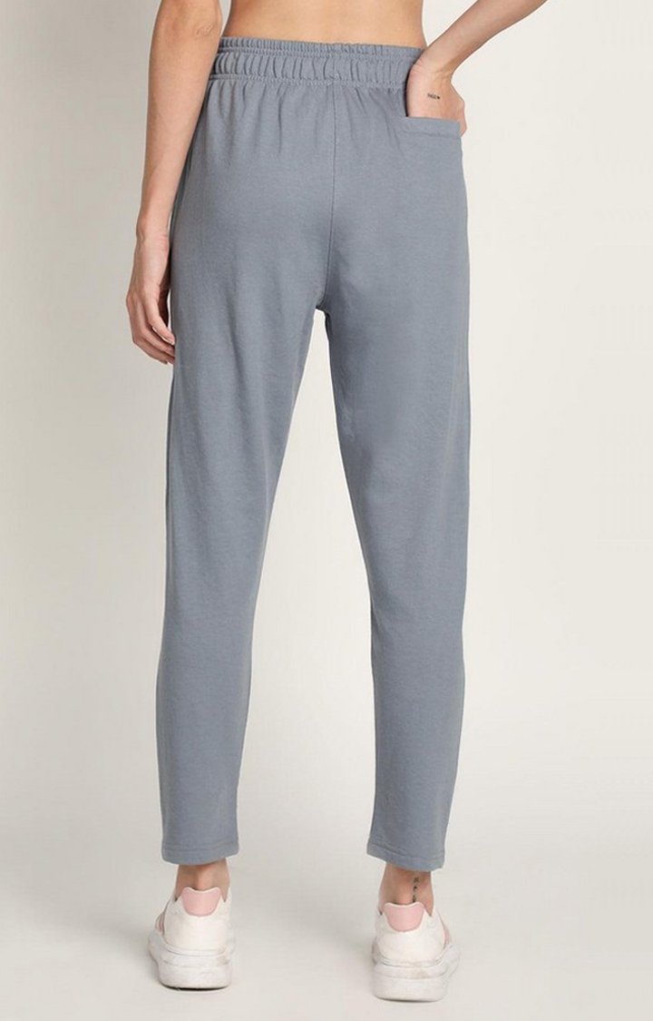 Women's Grey Solid Cotton Trackpant