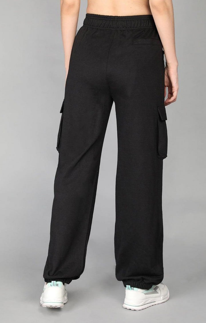 Women's Black Solid Cotton Cargo