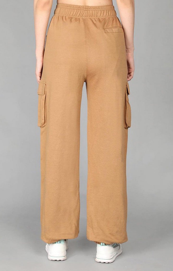 Women's Brown Solid Cotton Cargo