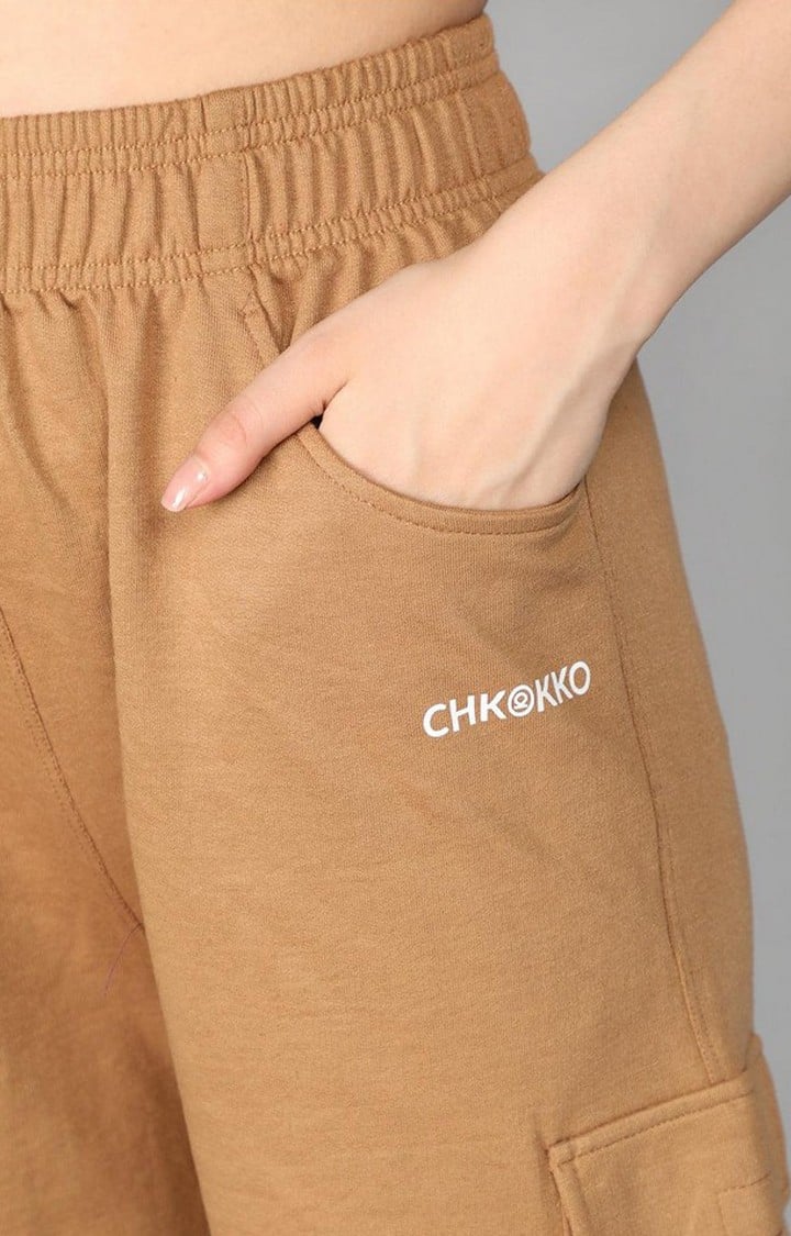 Women's Brown Solid Cotton Cargo