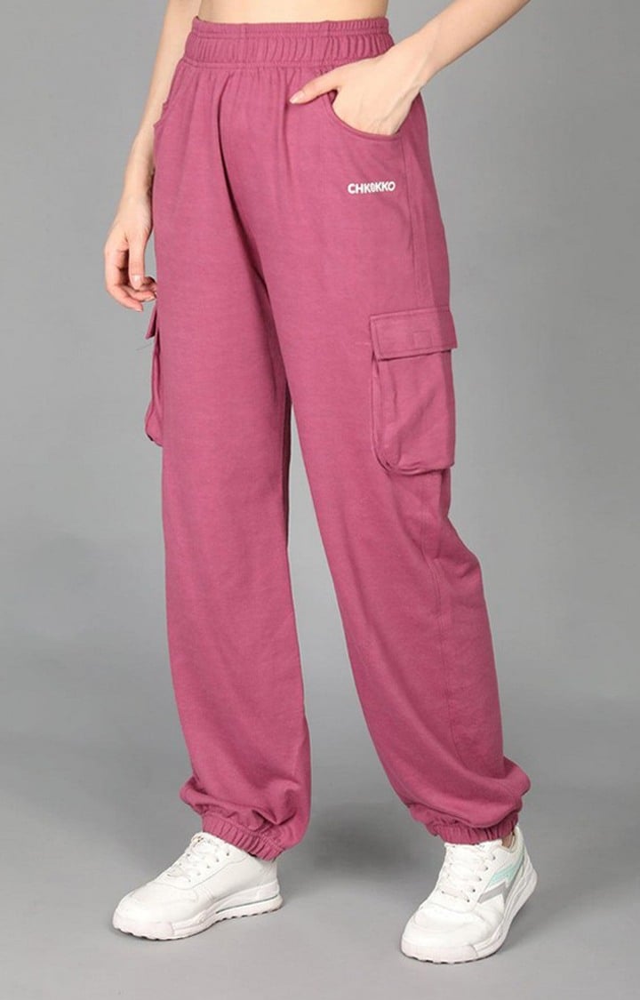 Women's Pink Solid Cotton Cargo