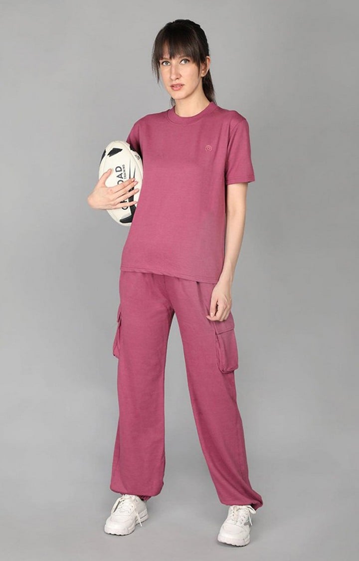 Women's Pink Solid Cotton Cargo
