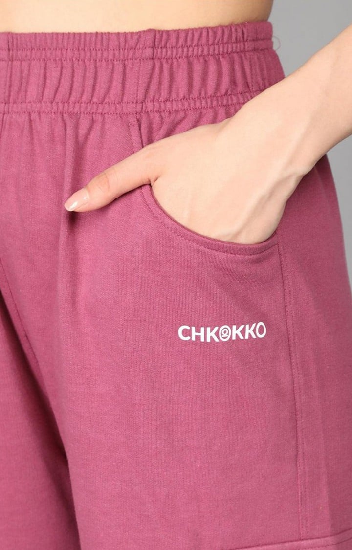 Women's Pink Solid Cotton Cargo