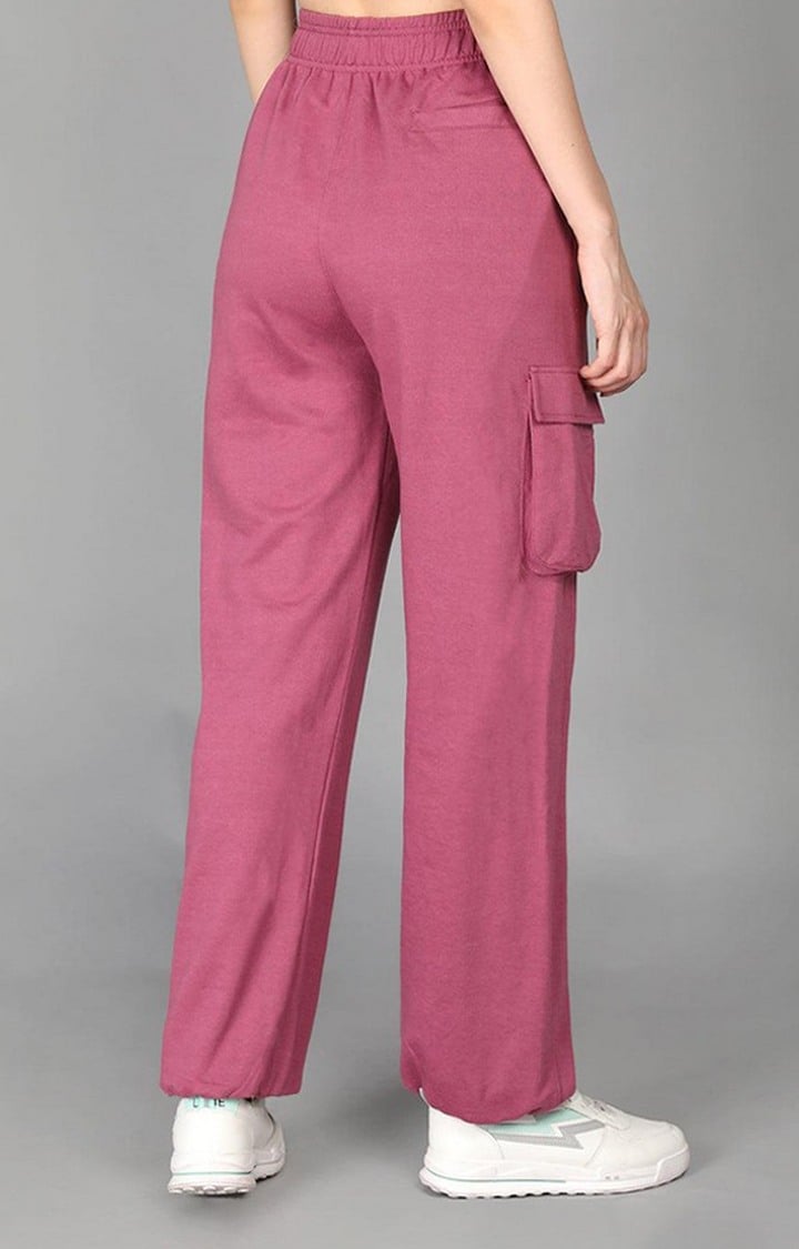 Women's Pink Solid Cotton Cargo