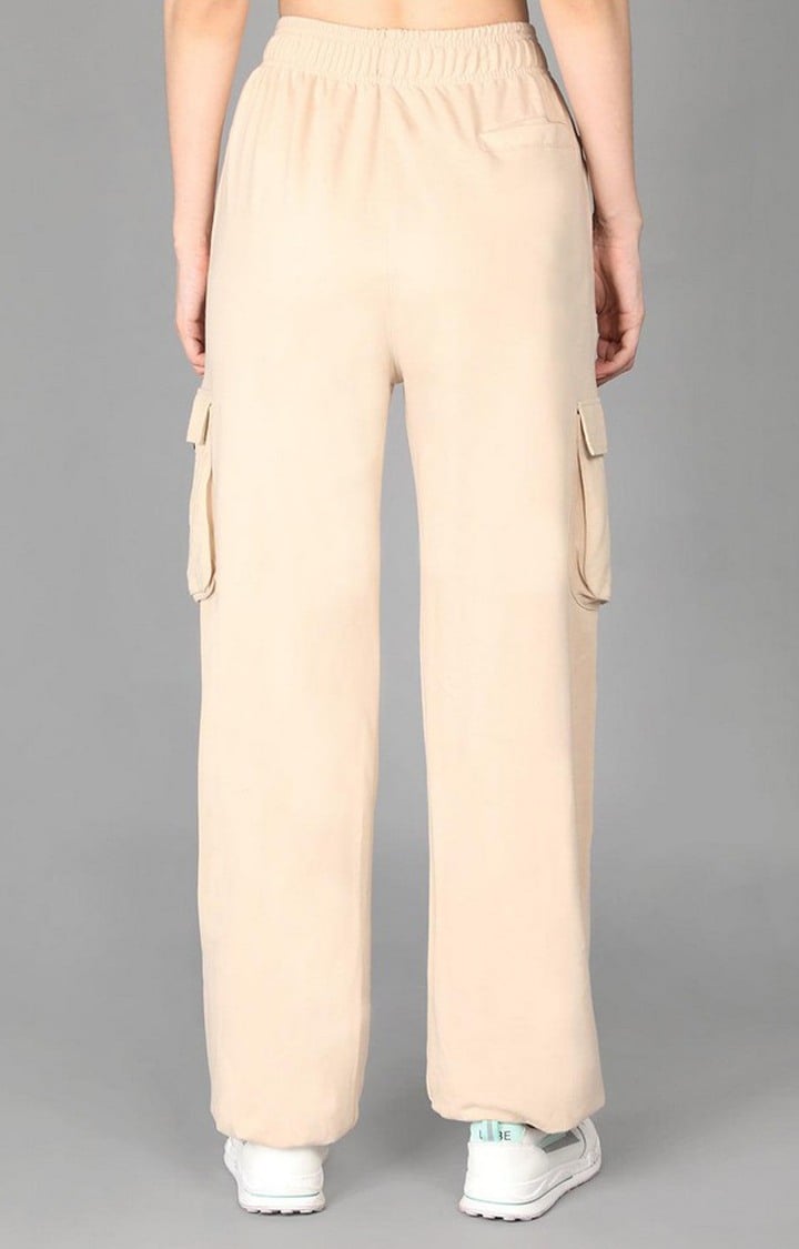 Women's Beige Solid Cotton Cargo