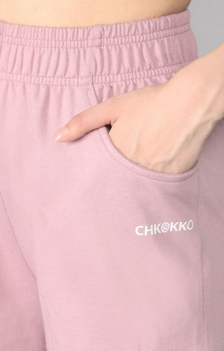 Women's Pink Solid Cotton Cargo