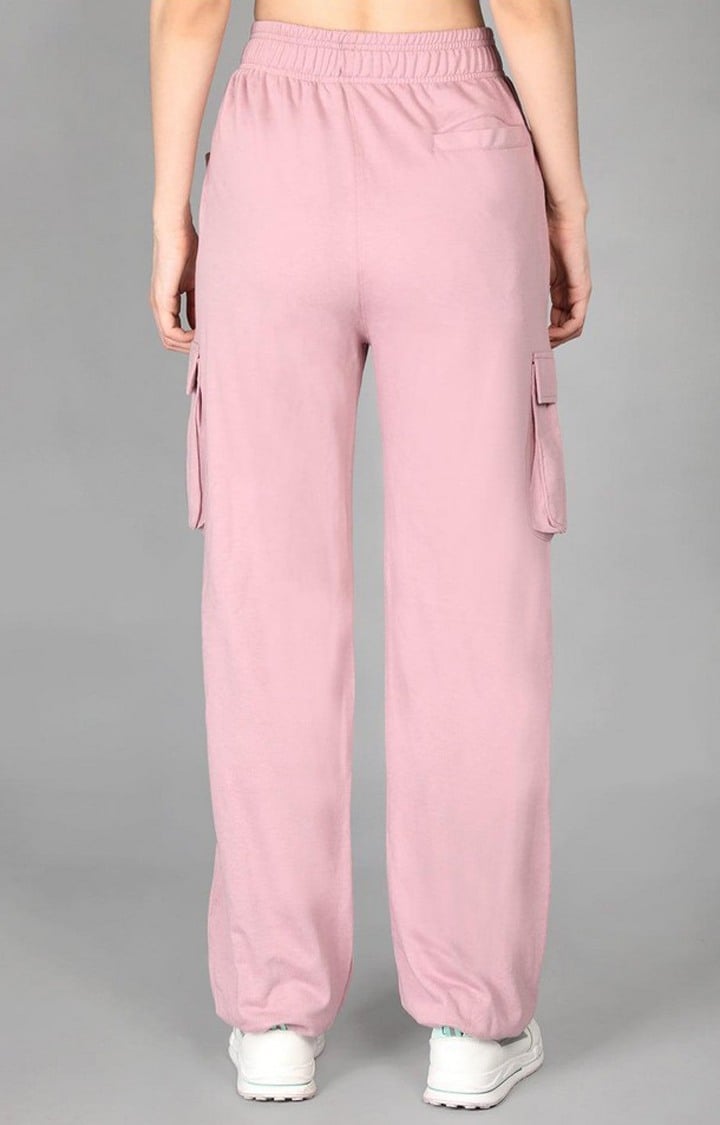 Women's Pink Solid Cotton Cargo