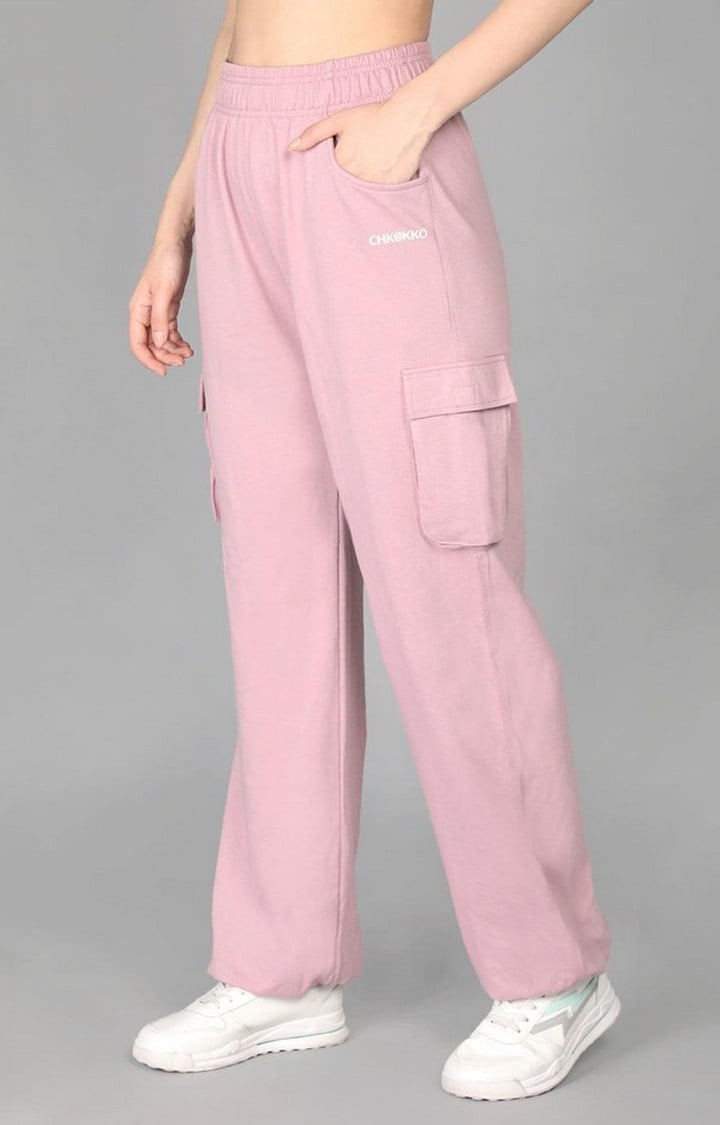 Women's Pink Solid Cotton Cargo