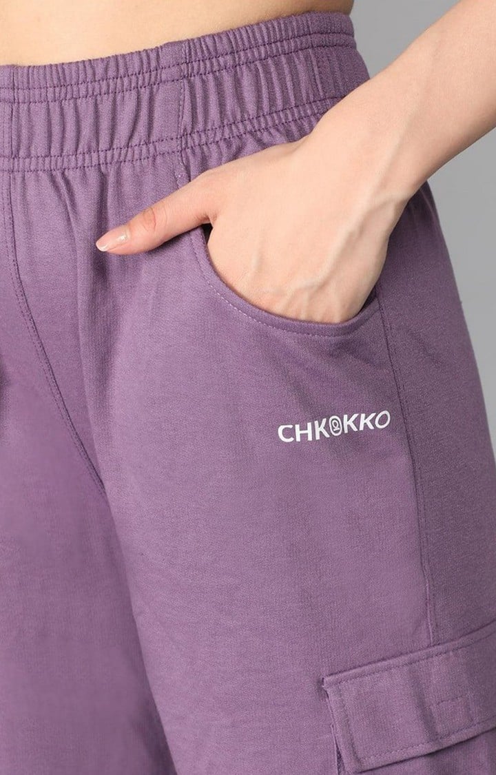 Women's Purple Solid Cotton Cargo