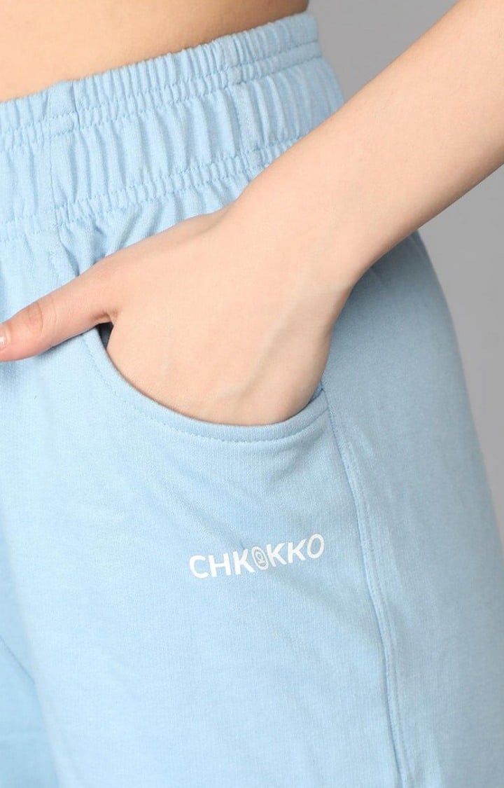 Women's Sky Blue Solid Cotton Cargo
