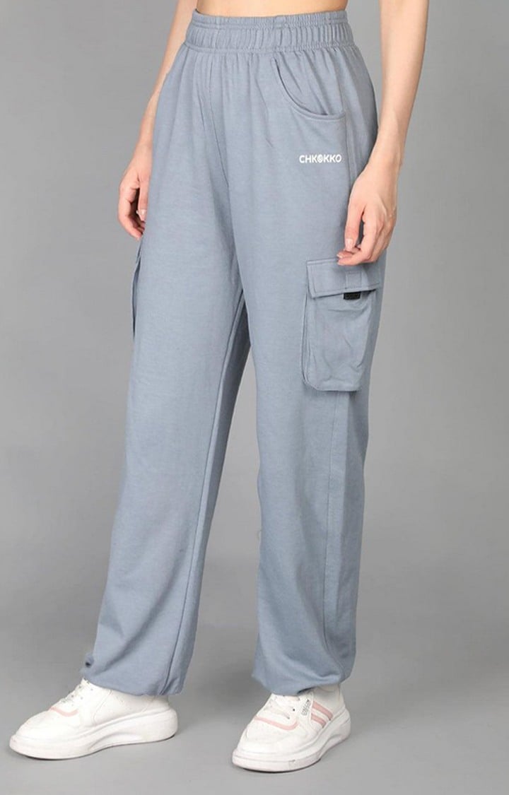 Women's Grey Solid Cotton Cargo