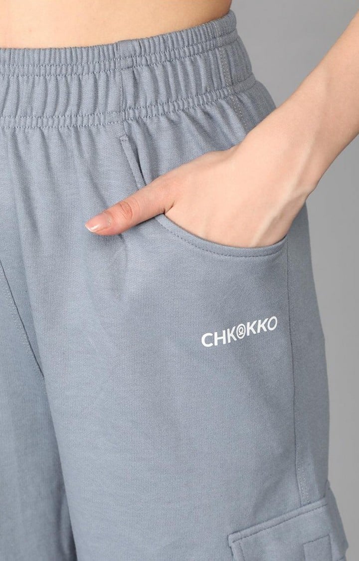 Women's Grey Solid Cotton Cargo