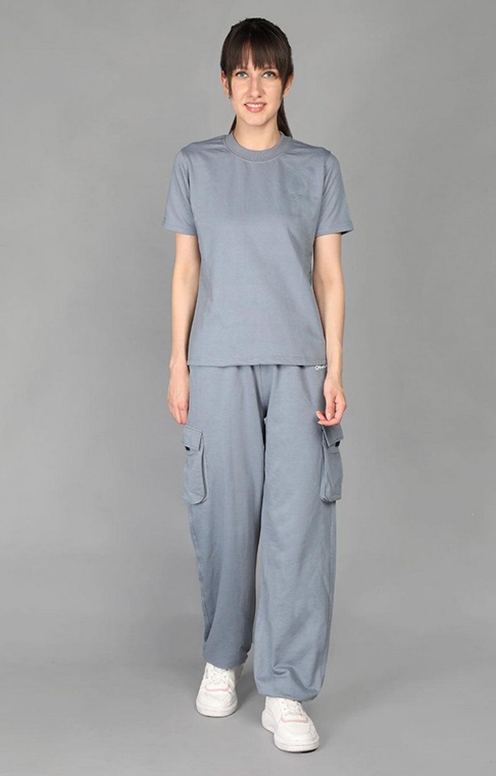 Women's Grey Solid Cotton Cargo