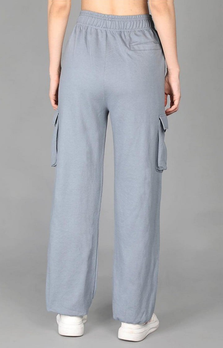 Women's Grey Solid Cotton Cargo