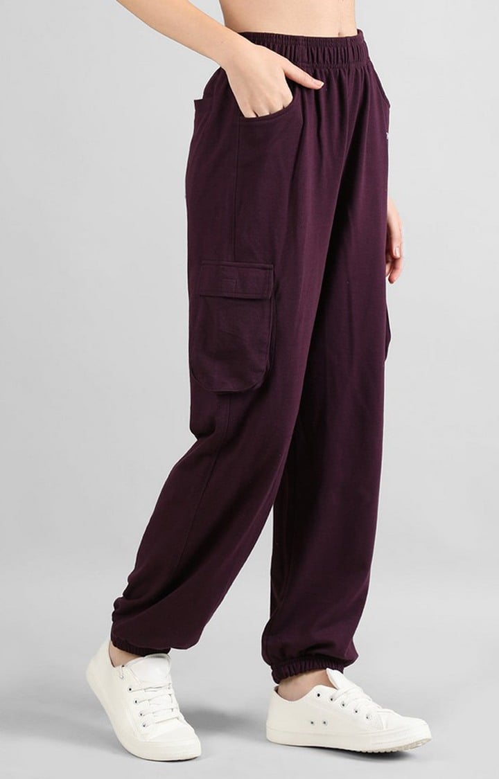Women's Maroon  Solid Cotton Cargo