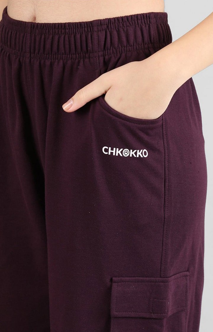 Women's Maroon  Solid Cotton Cargo
