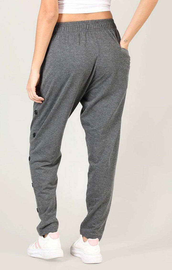 Women's Anthara Grey Melange Textured Cotton Trackpant