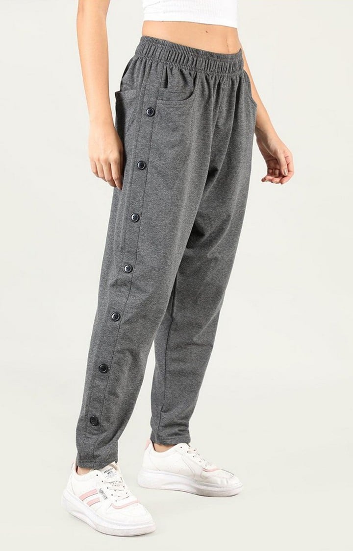 Women's Anthara Grey Melange Textured Cotton Trackpant