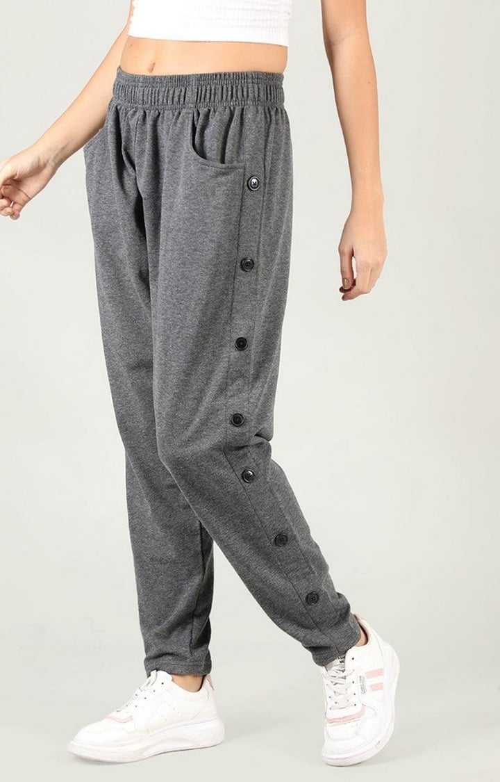 Women's Anthara Grey Melange Textured Cotton Trackpant