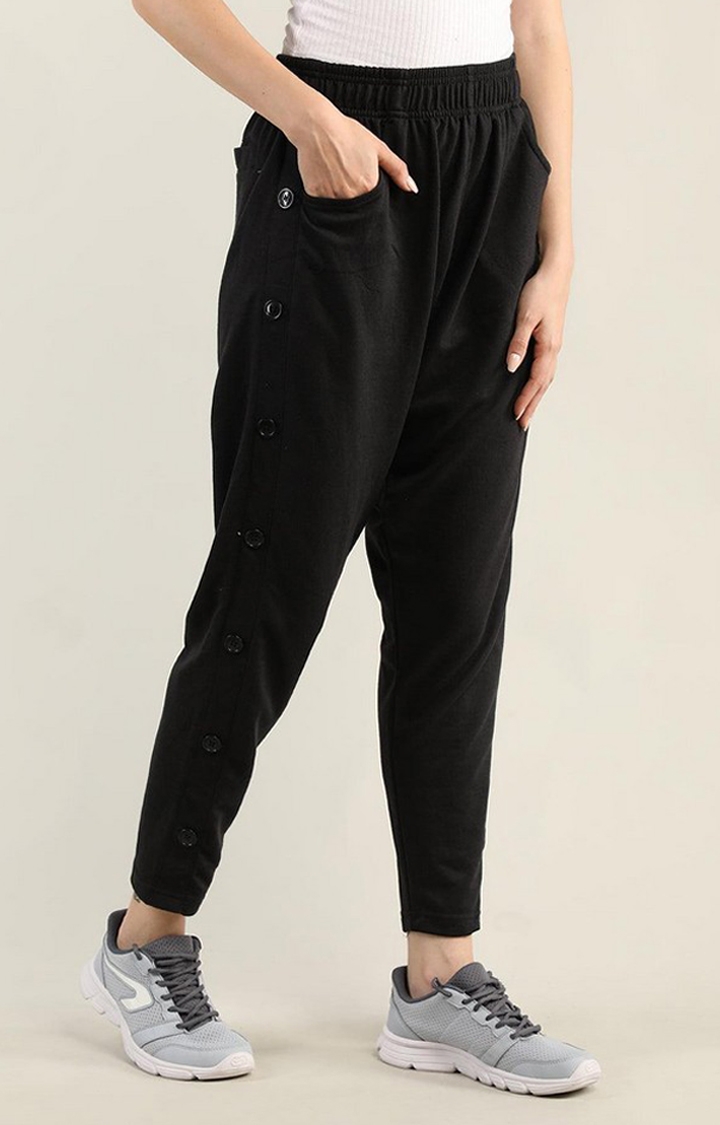 Women's Black Solid Cotton Trackpant