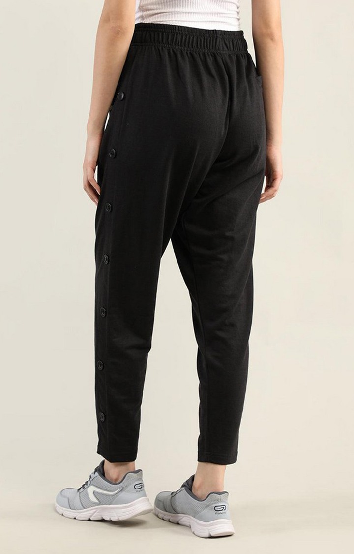 Women's Black Solid Cotton Trackpant