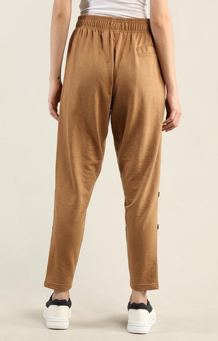 Women's Brown Solid Cotton Trackpant