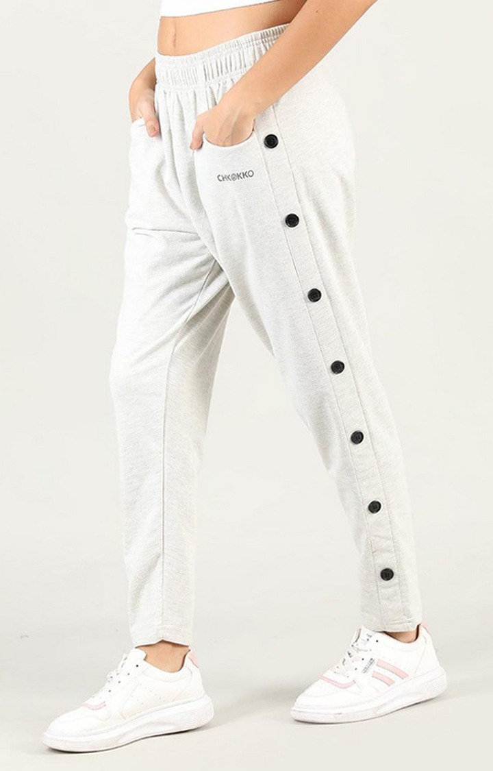 Women's Light Grey Solid Cotton Trackpant
