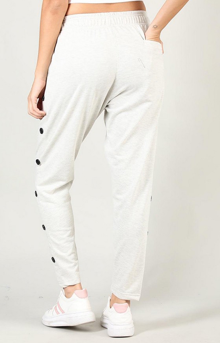Women's Light Grey Solid Cotton Trackpant