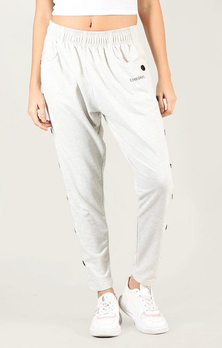 CHKOKKO | Women's Light Grey Solid Cotton Trackpant