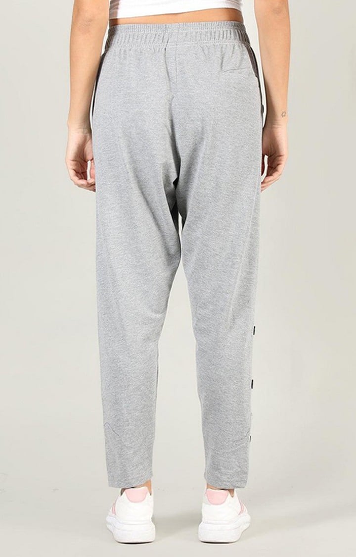 Women's Light Grey Melange Textured Cotton Trackpant