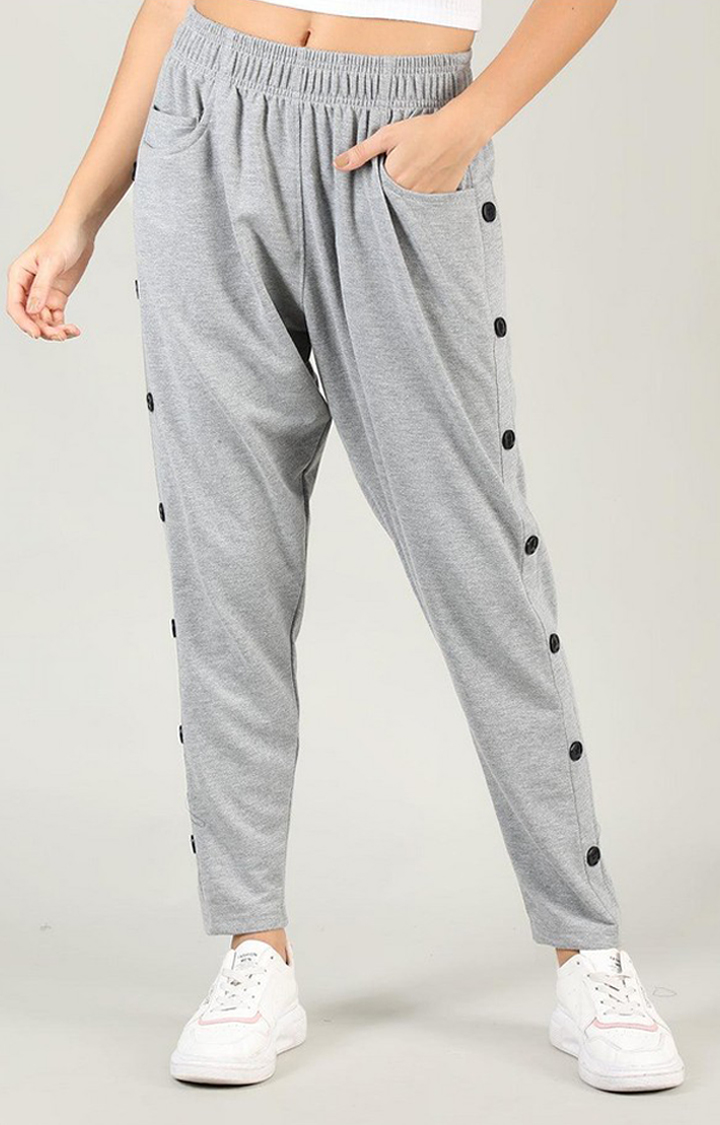 Women's Grey Melange Textured Polyester Tracksuit