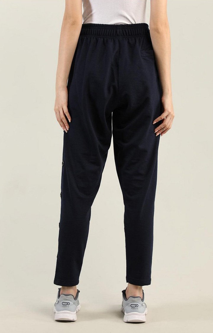 Women's Navy Blue Solid Cotton Trackpant