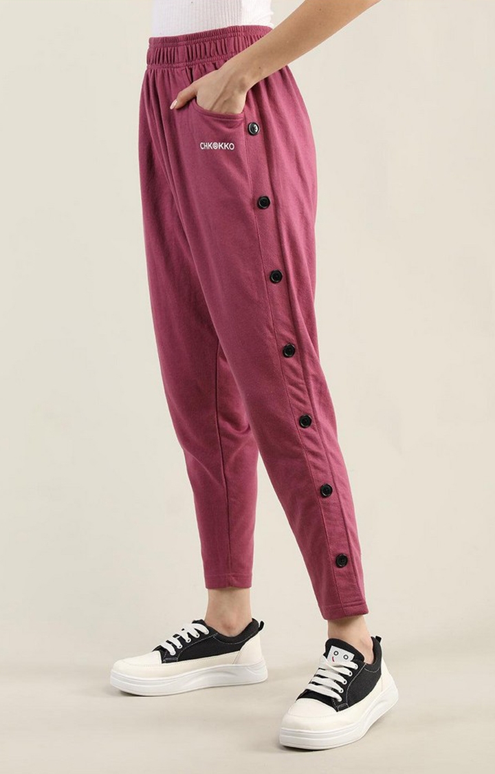 Women's Pink Solid Cotton Trackpant