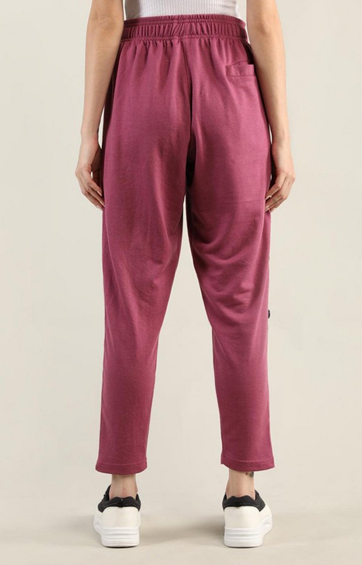 Women's Pink Solid Cotton Trackpant