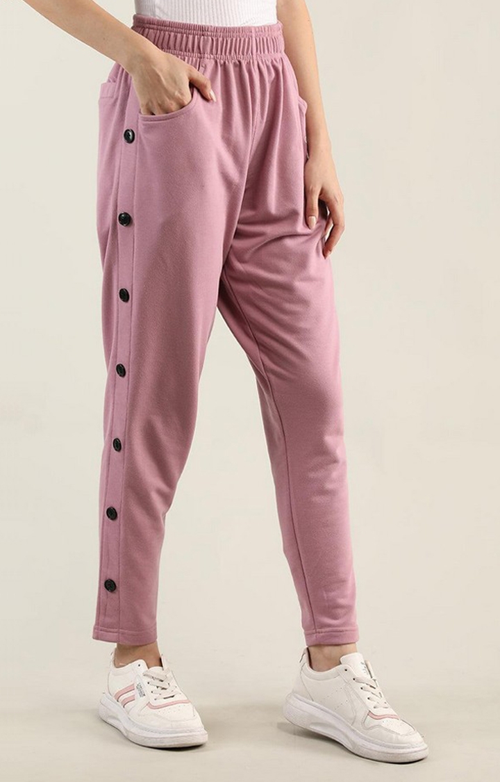 Women's Pink Solid Cotton Trackpant