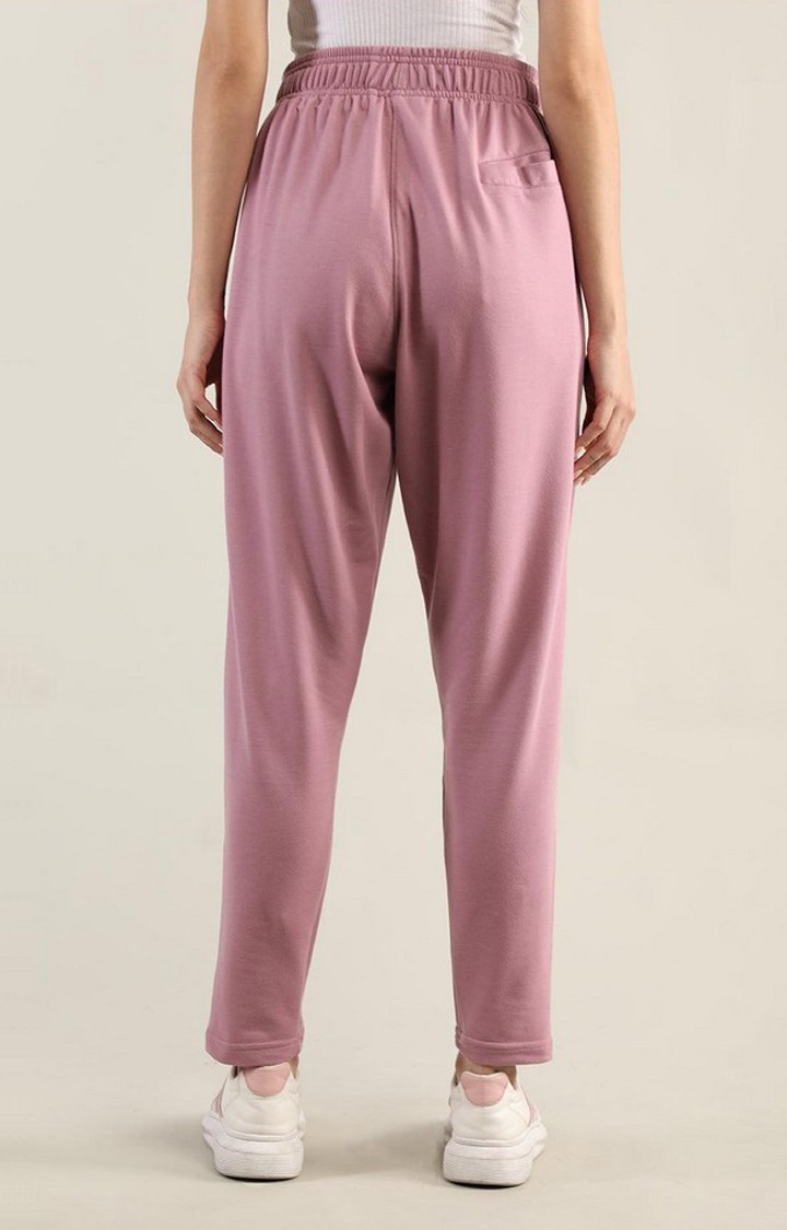 Women's Pink Solid Cotton Trackpant